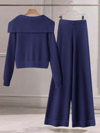 Conjunto Tricot Canelado Com Cardigan De Botões E Calça Pantalona