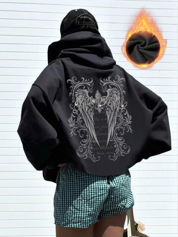 Moletom Com Capuz Estampa Gráfica Nas Costas Streetwear