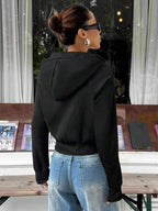 Moletom Cropped Com Zíper Capuz E Recortes