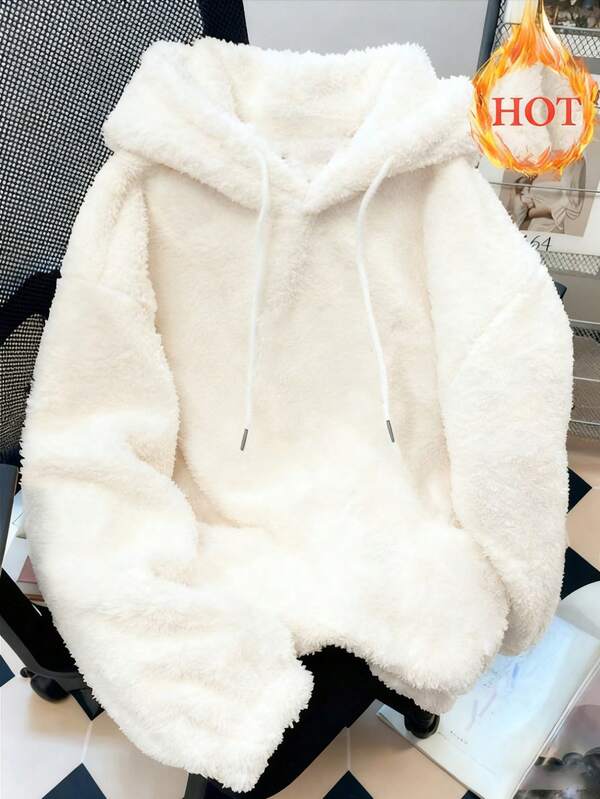 Moletom Teddy Com Capuz Peluciado Macio Oversized Casual