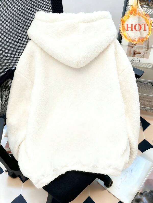 Moletom Teddy Com Capuz Peluciado Macio Oversized Casual