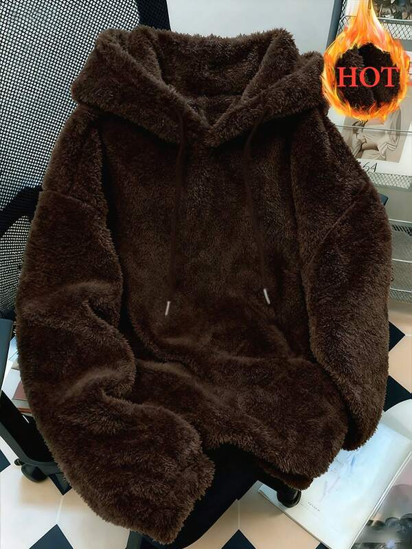 Moletom Teddy Com Capuz Peluciado Macio Oversized Casual