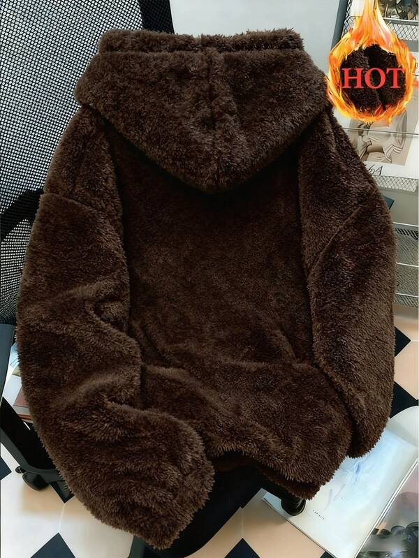 Moletom Teddy Com Capuz Peluciado Macio Oversized Casual