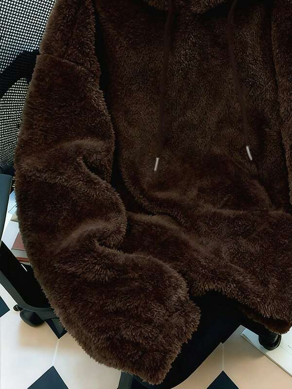 Moletom Teddy Com Capuz Peluciado Macio Oversized Casual
