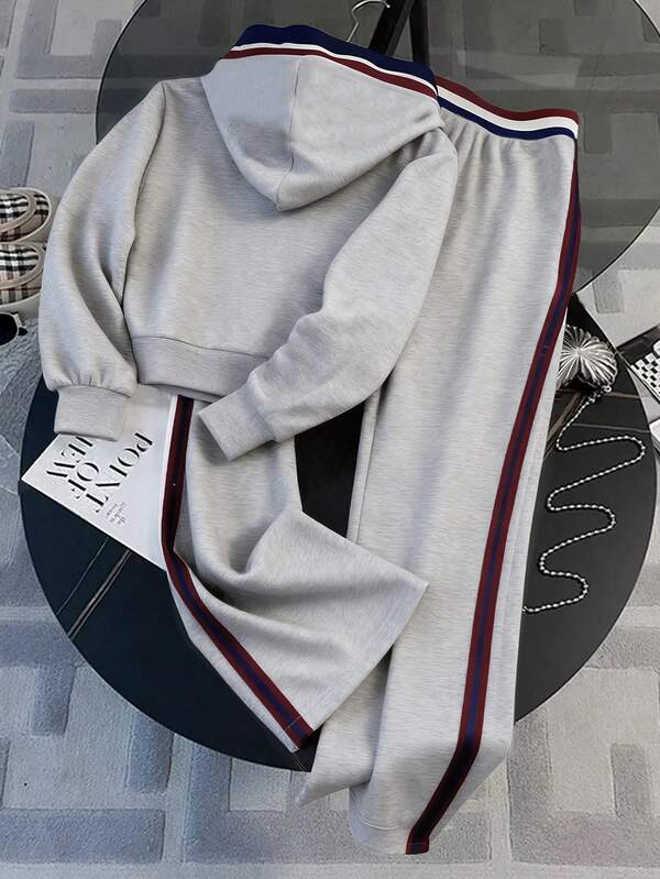 Conjunto Moletom Com Jaqueta De Capuz E Calça Reta Esportiva Casual
