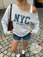 Moletom Ombro A Ombro Estampa NYC Destroyed Casual