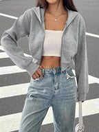Moletom Cropped Com Capuz E Zíper Frontal