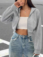 Moletom Cropped Com Capuz E Zíper Frontal