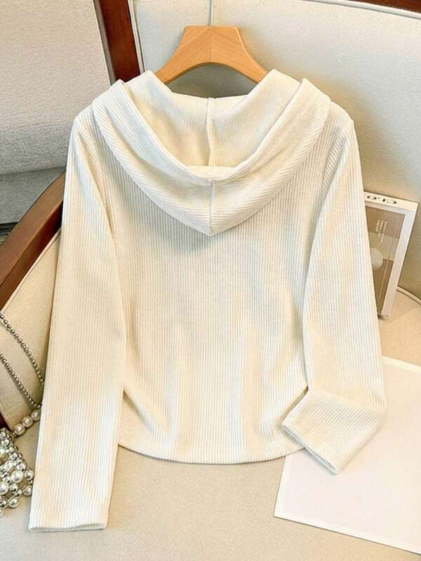 Conjunto Canelado Com Blusa De Capuz E Calça Reta Casual