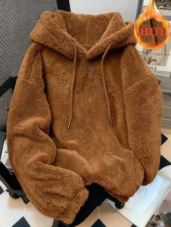 Moletom Teddy Com Capuz Peluciado Macio Oversized Casual