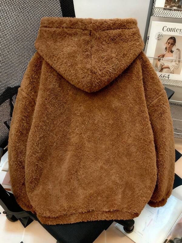 Moletom Teddy Com Capuz Peluciado Macio Oversized Casual