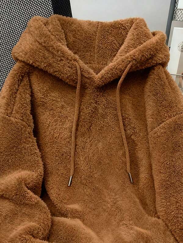 Moletom Teddy Com Capuz Peluciado Macio Oversized Casual