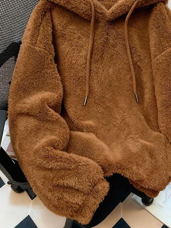 Moletom Teddy Com Capuz Peluciado Macio Oversized Casual
