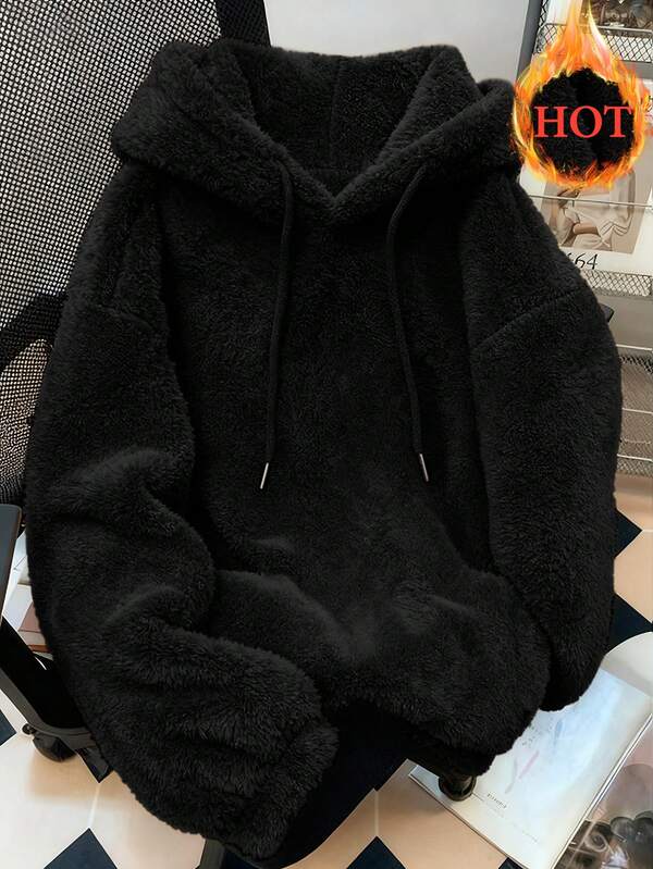 Moletom Teddy Com Capuz Peluciado Macio Oversized Casual
