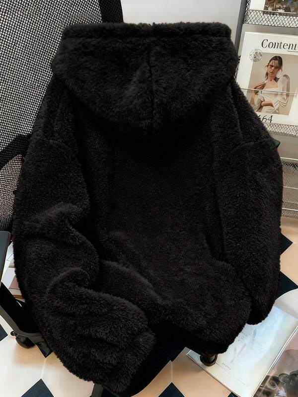 Moletom Teddy Com Capuz Peluciado Macio Oversized Casual