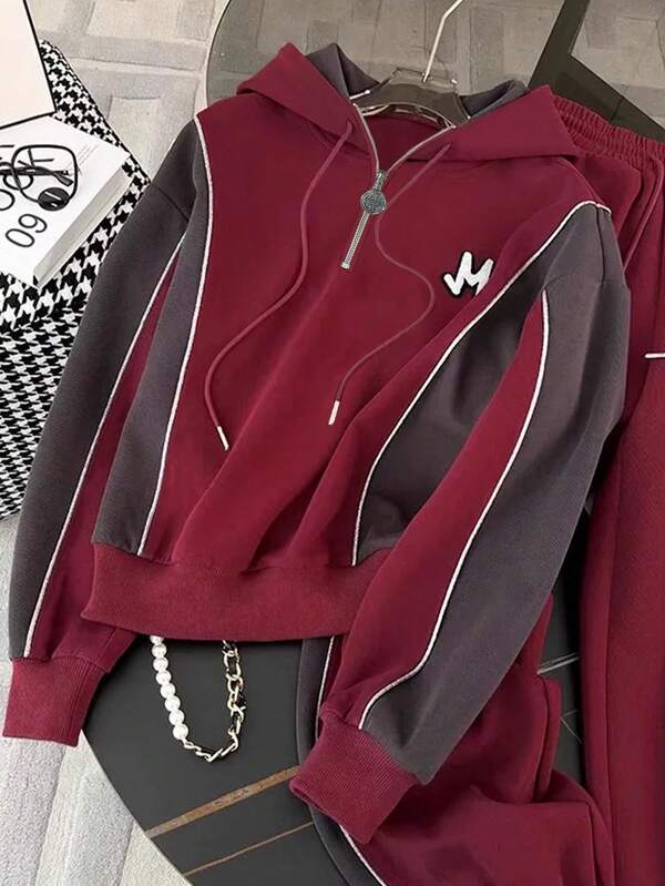 Conjunto Moletom Com Blusa De Capuz Meio Zíper E Calça Jogger Casual
