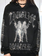 Moletom Com Capuz Com Aplique De Strass Estilo Streetwear