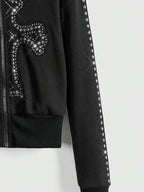 Moletom Cropped Com Capuz E Zíper Frontal Com Aplique Decorativo