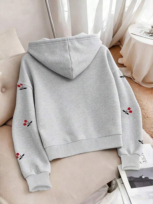 Moletom Com Capuz Estampado Com Cordão Ajustável