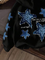 Moletom Com Capuz Com Aplique De Estrelas Nas Costas Casual