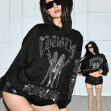 Moletom Com Capuz Com Aplique De Strass Estilo Streetwear