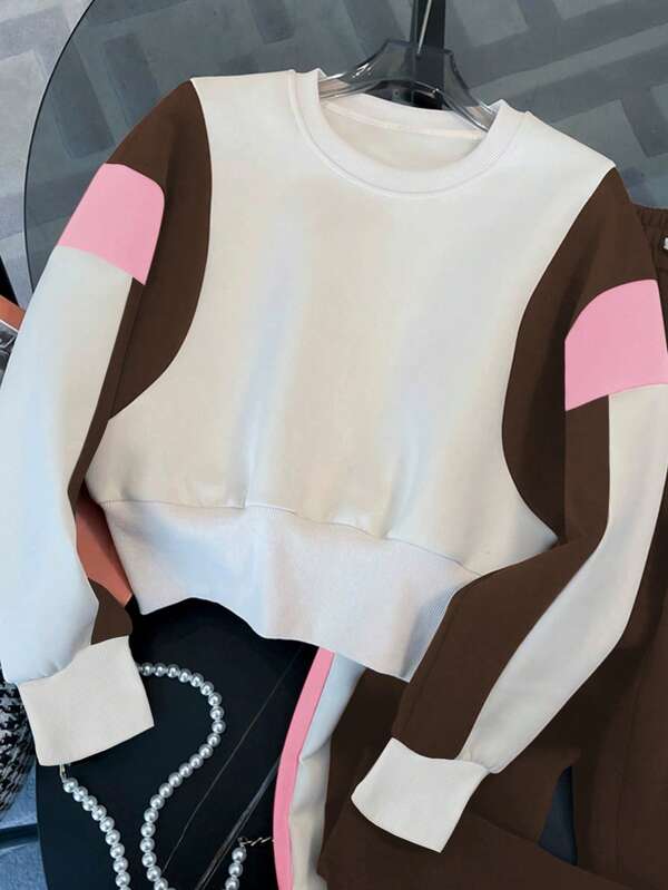 Conjunto Moletom Color Block Com Blusa E Calça Jogger Casual