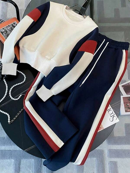 Conjunto Moletom Color Block Com Blusa E Calça Jogger Casual