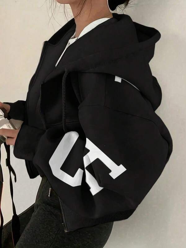 Moletom Cropped Com Capuz E Zíper Frontal Básico Casual