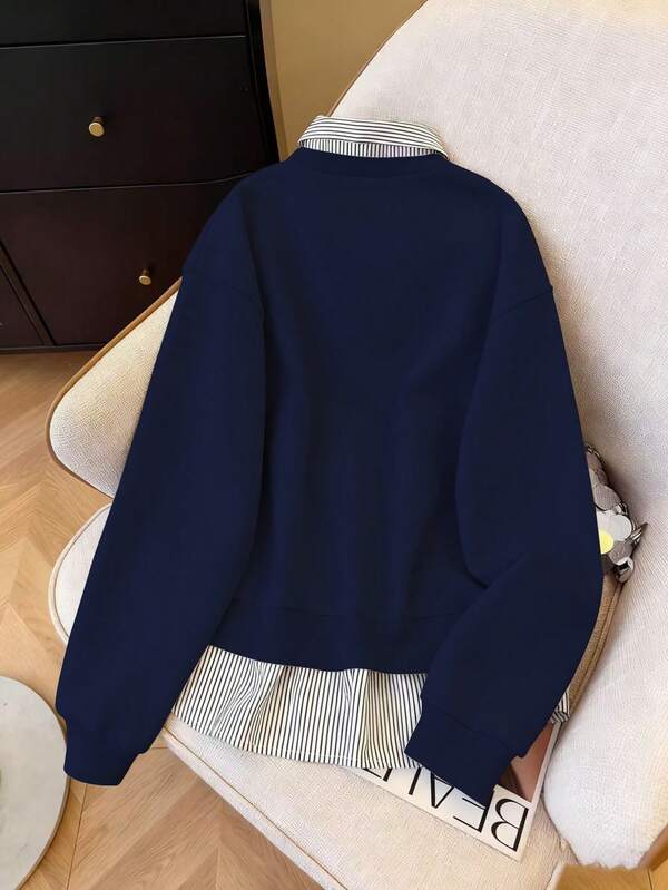 Moletom Gola Careca Com Bordado E Sobreposição De Camisa