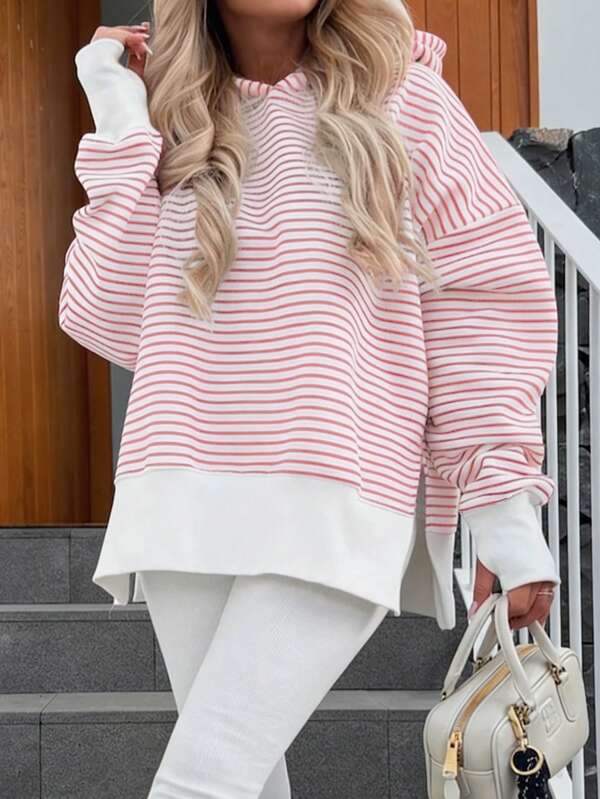 Moletom Oversized Com Capuz E Estampa Listrada