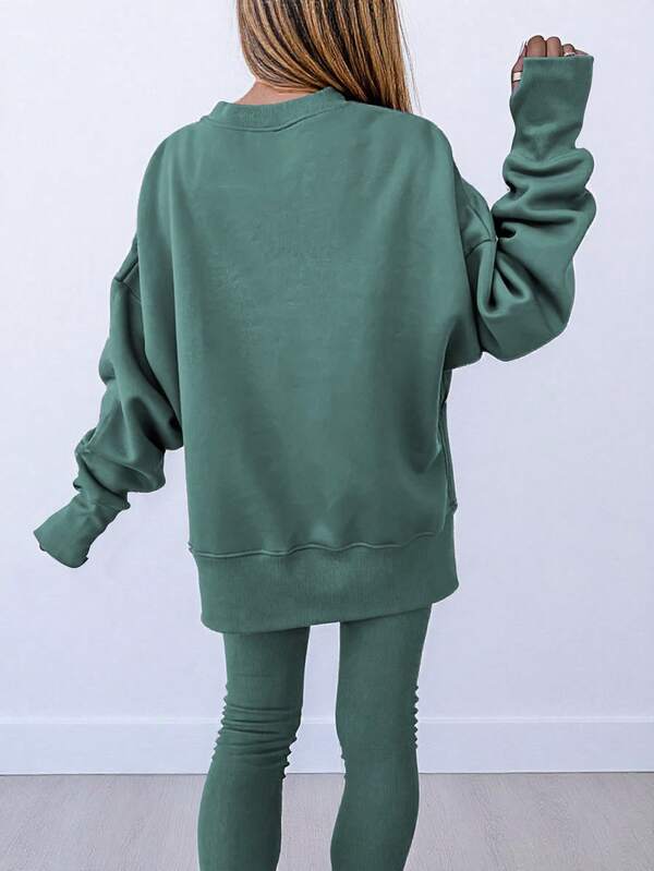 Conjunto Moletom Oversized Com Blusa Alongada E Calça Legging Casual