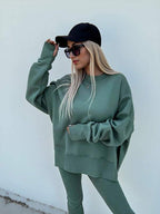 Conjunto Moletom Oversized Com Blusa Alongada E Calça Legging Casual