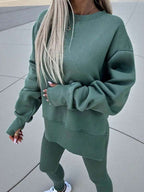 Conjunto Moletom Oversized Com Blusa Alongada E Calça Legging Casual