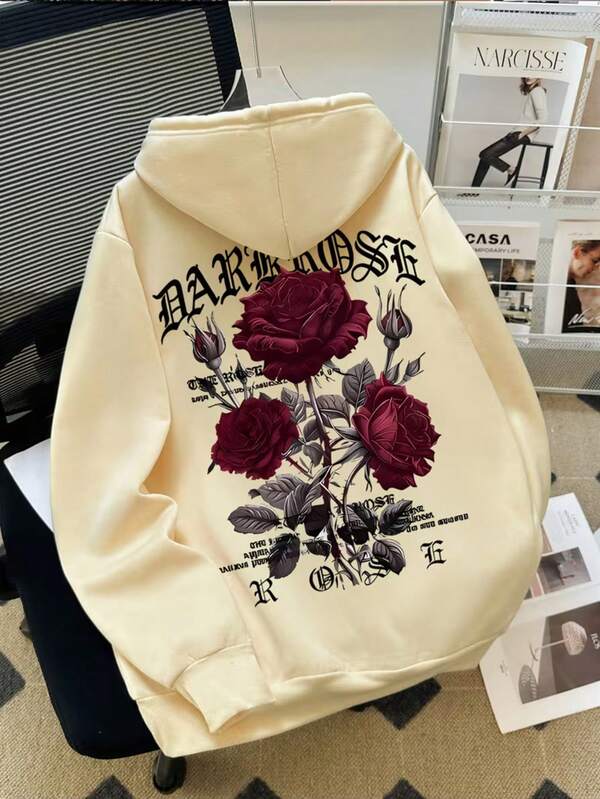 Moletom Com Capuz Estampa Rosas Góticas Dark Floral Casual