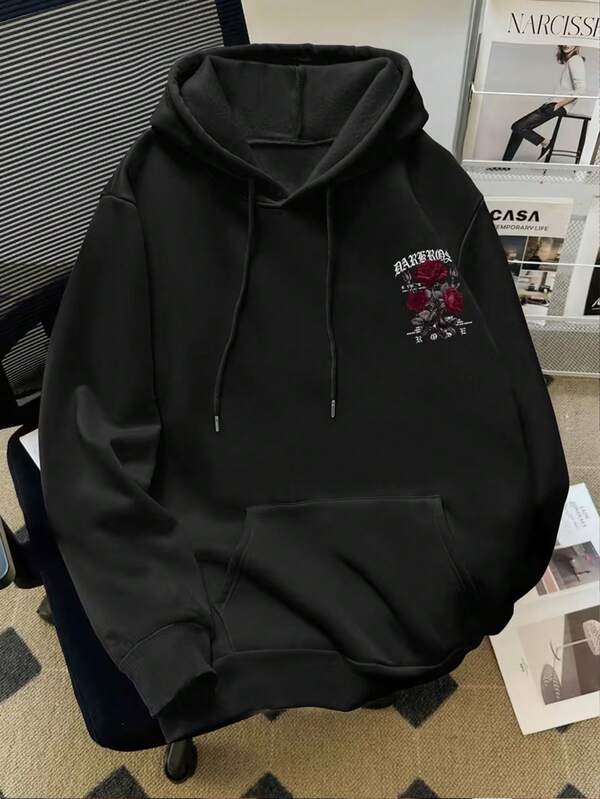 Moletom Com Capuz Estampa Rosas Góticas Dark Floral Casual