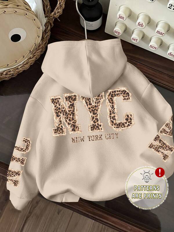 Moletom Com Capuz Estampa NYC Animal Print Nas Costas Casual