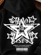 Moletom Com Capuz Estampa De Estrelas Nas Costas Casual