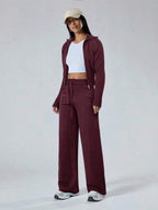 Conjunto Tricot Canelado Com Jaqueta Ajustada E Calça Pantalona
