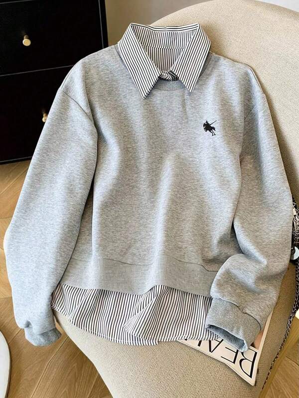 Moletom Gola Careca Com Bordado E Sobreposição De Camisa