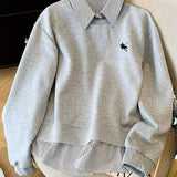 Moletom Gola Careca Com Bordado E Sobreposição De Camisa