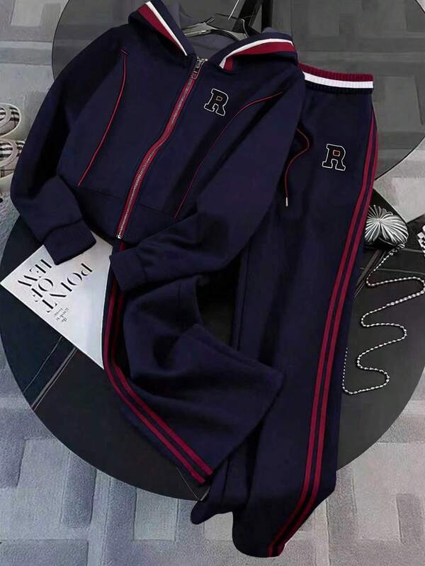 Conjunto Moletom Com Jaqueta De Capuz E Calça Reta Esportiva Casual