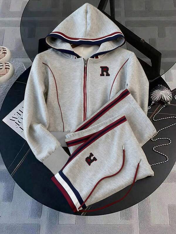 Conjunto Moletom Com Jaqueta De Capuz E Calça Reta Esportiva Casual
