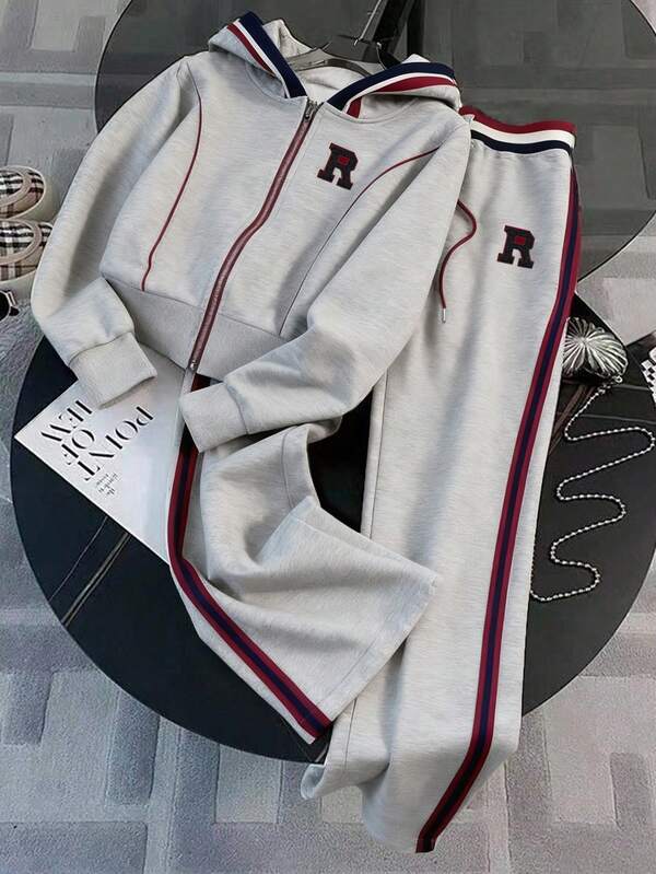 Conjunto Moletom Com Jaqueta De Capuz E Calça Reta Esportiva Casual