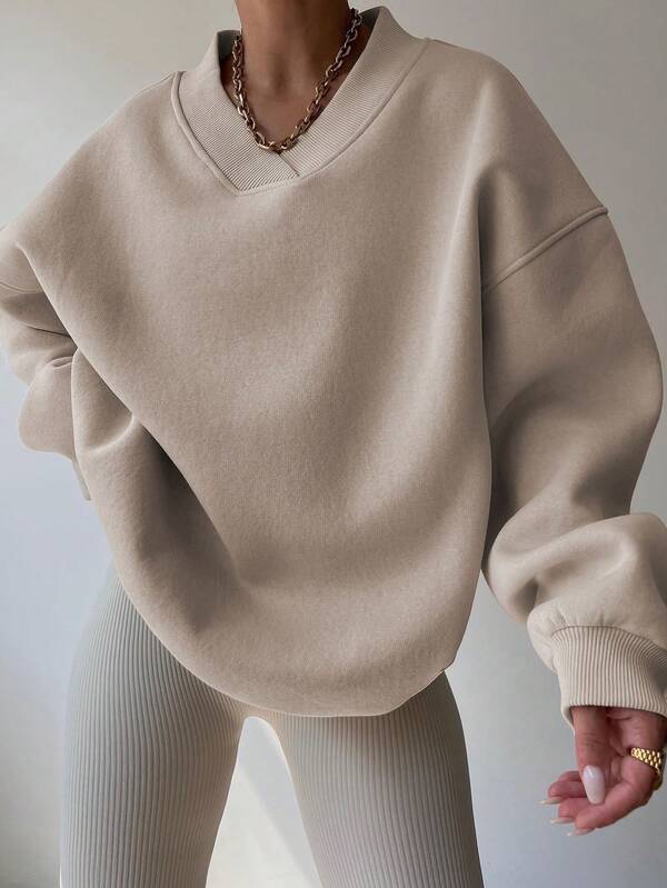 Moletom Oversized Gola V Com Punho Canelado