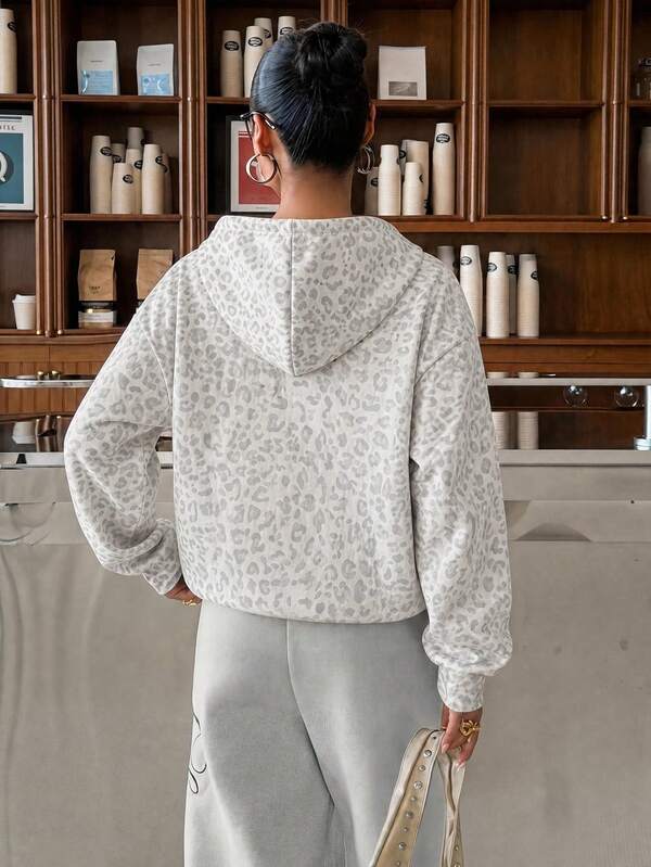 Moletom Com Capuz Animal Print Onça Minimalista Casual