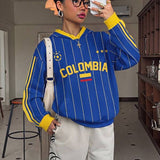 Moletom Com Capuz Estampa Futebol Colômbia Listrado Casual