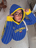 Moletom Com Capuz Estampa Futebol Colômbia Listrado Casual
