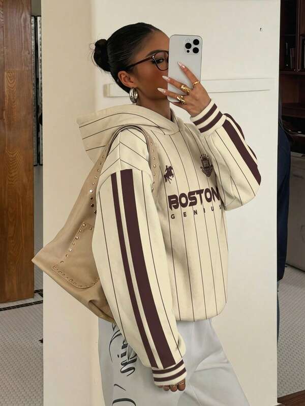 Moletom Com Capuz Estampa College Listrada Boston Casual