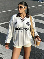 Moletom Gola Polo Estampa College Boston Listrado Casual