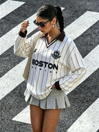 Moletom Gola Polo Estampa College Boston Listrado Casual
